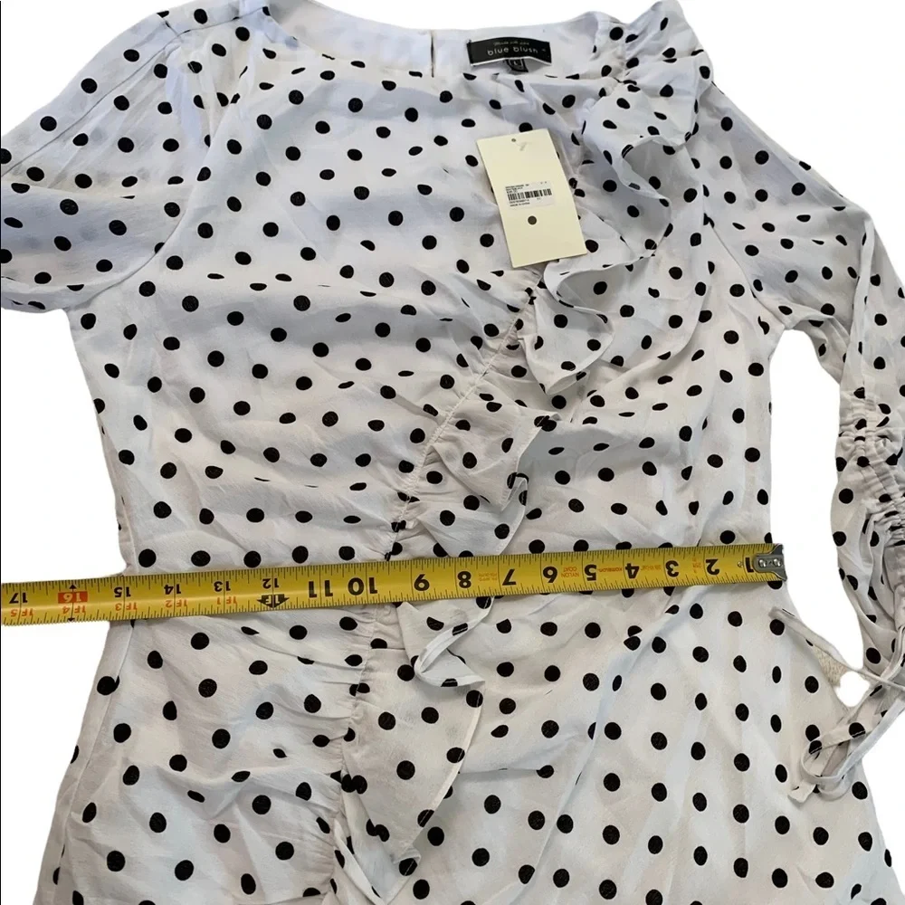 Blue Bush Black & White Polka Dot Ruffle Ruched Woven Dress Size Large